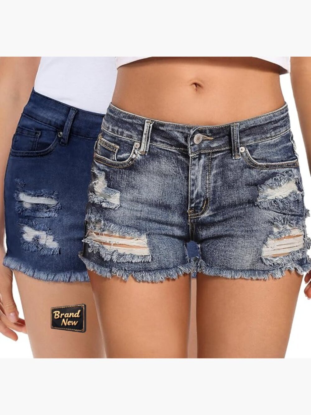 Low Rise Ripped Denim Shorts Frayed Raw Hem Stretch Summer Jean Shorts